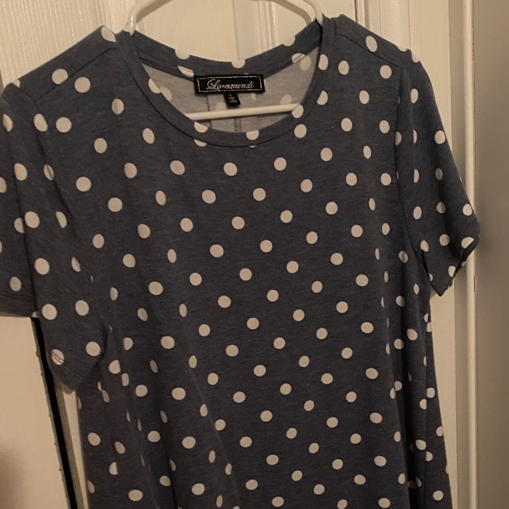 Lafayette 148 New York Navy Blue Polka Dot Short Sleeve Tee
